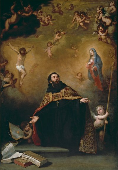 Heiliger Augustinus zwischen Christus und der Jungfrau von Bartolomé Esteban Murillo